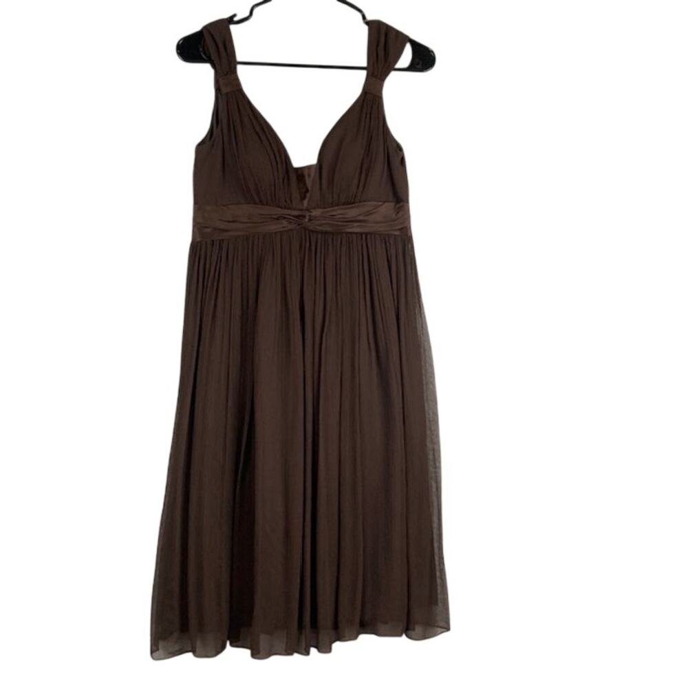 Maggy London-Women's Silk A-Line Brown Dress W/ Ruched Sleeves NWTS